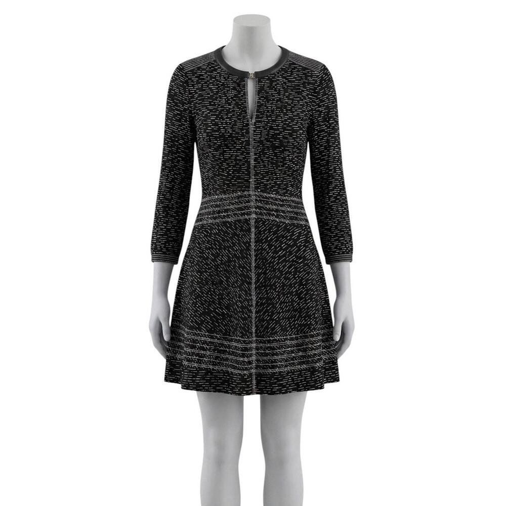 Burberry Brit Karinkalt 100% Silk Long Sleeve Black White Fit & Flare Dress Sz 8